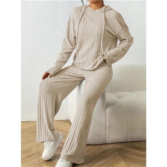 Ribbed Drawstring Hoodie and Pants Set - Picture 13 of 16